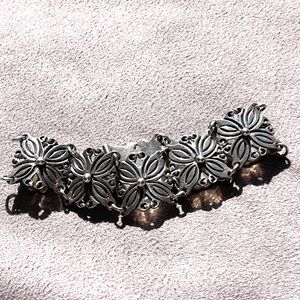 Taxco J. Flores Signed Vintage Sterling Silver Floral Panel Bracelet